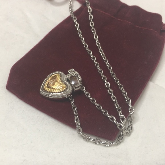 Silver and gold tone with white sapphire heart - Picture 3 of 8